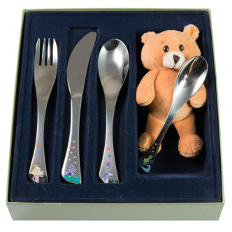 SET CUBIERTOS 4 PIEZAS MODELO LISA +OSITO PELUCHE