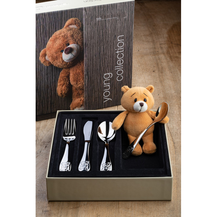 ESTUCHE 4 CUBIERTOS OSO CARINO + OSO PELUCHE