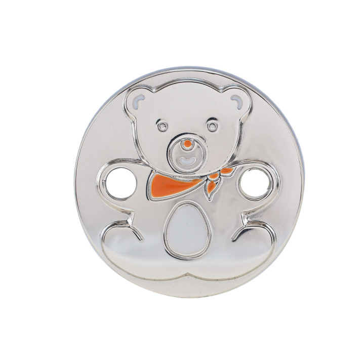 PINZA CHUPETE OSO PAÑUELO ESMALTADO PLATA 925 REDONDA