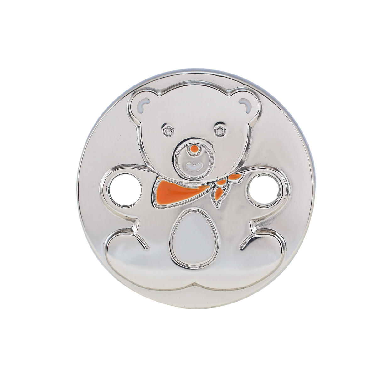 PINZA CHUPETE OSO PAÑUELO ESMALTADO PLATA 925 REDONDA