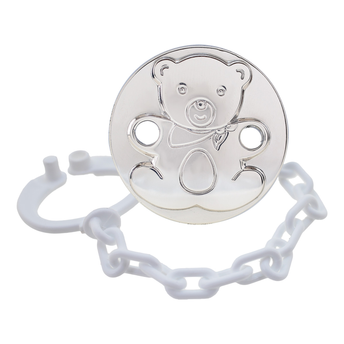 PINZA CHUPETE OSO PAÑUELO REDONDA PLATA 925