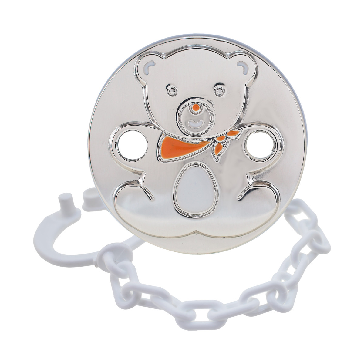 PINZA CHUPETE OSO PAÑUELO ESMALTADO PLATA 925 REDONDA