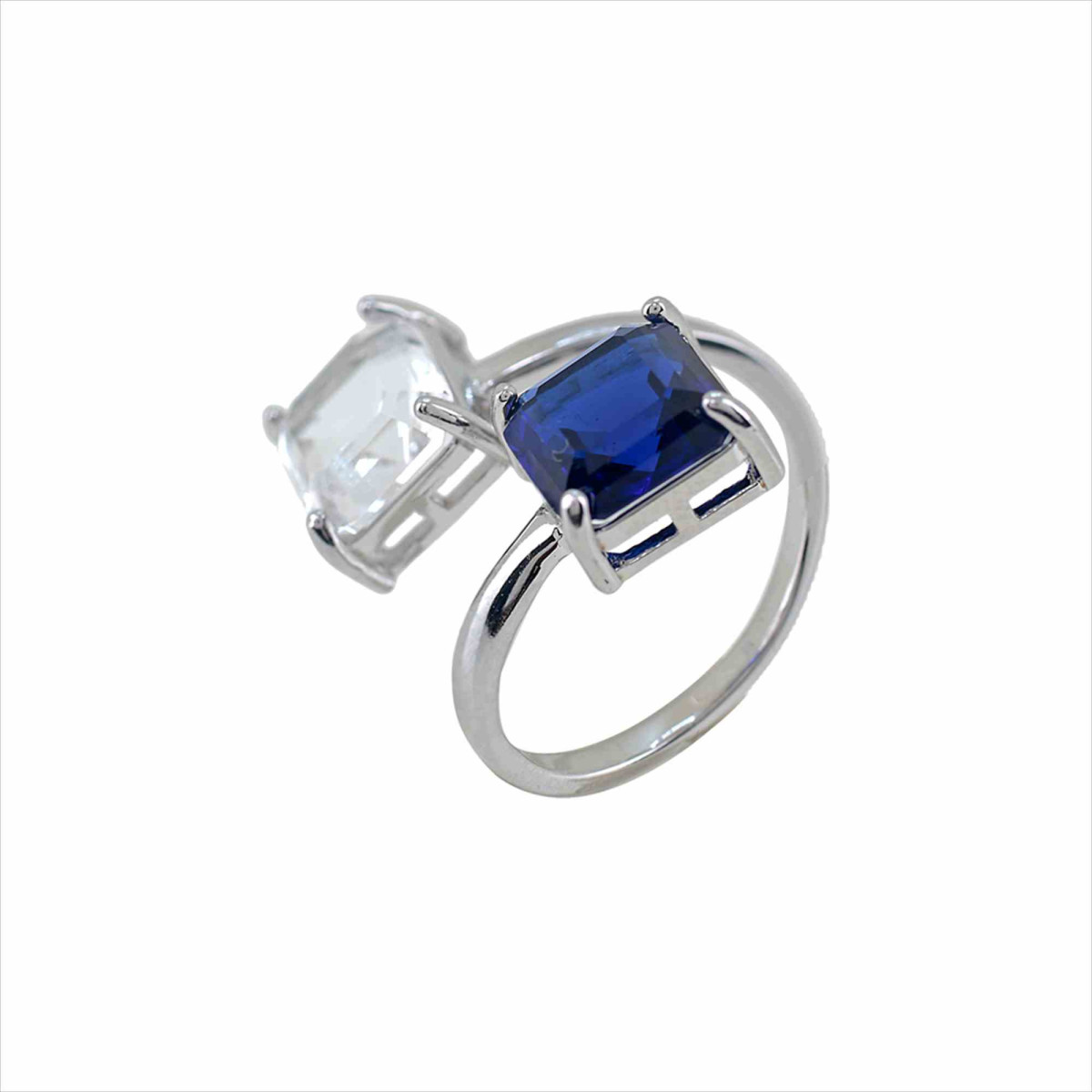 ANILLO ACERO PIEDRA BLANCA/AZUL