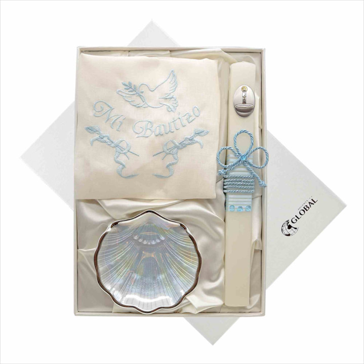 SET BAUTISMAL PAÑO CONCHA Y VELA
