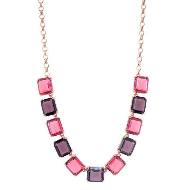 COLLAR ROSE PIEDRA ROSA VIOLETA 40 CMS