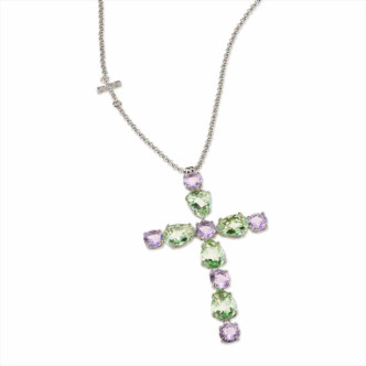 COLLAR LATON BRONCE BLANCO CRISTAL CRUZ VERDE VIOLETA 80+3