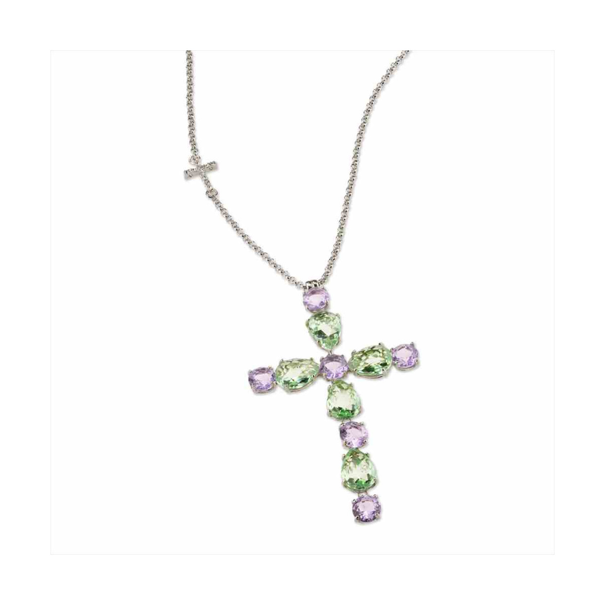 COLLAR LATON BRONCE BLANCO CRISTAL CRUZ VERDE VIOLETA 80+3