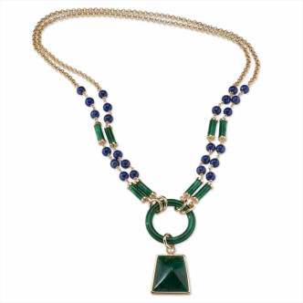 COLLAR BRONCE DORADO 18kt AZUL Y VERDE 80CMS