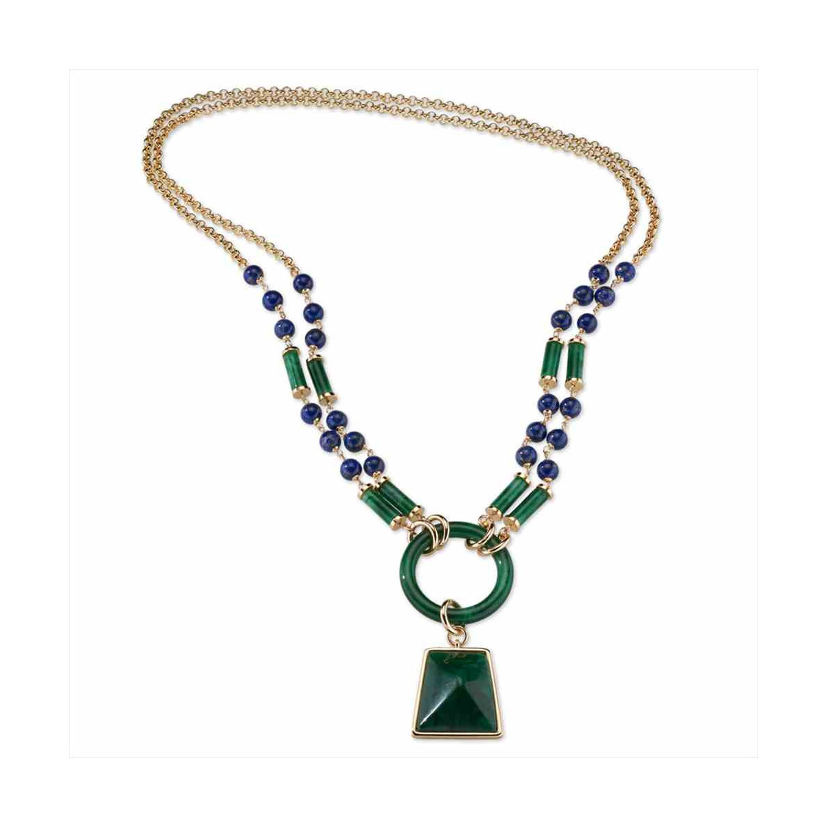 COLLAR BRONCE DORADO 18kt AZUL Y VERDE 80CMS