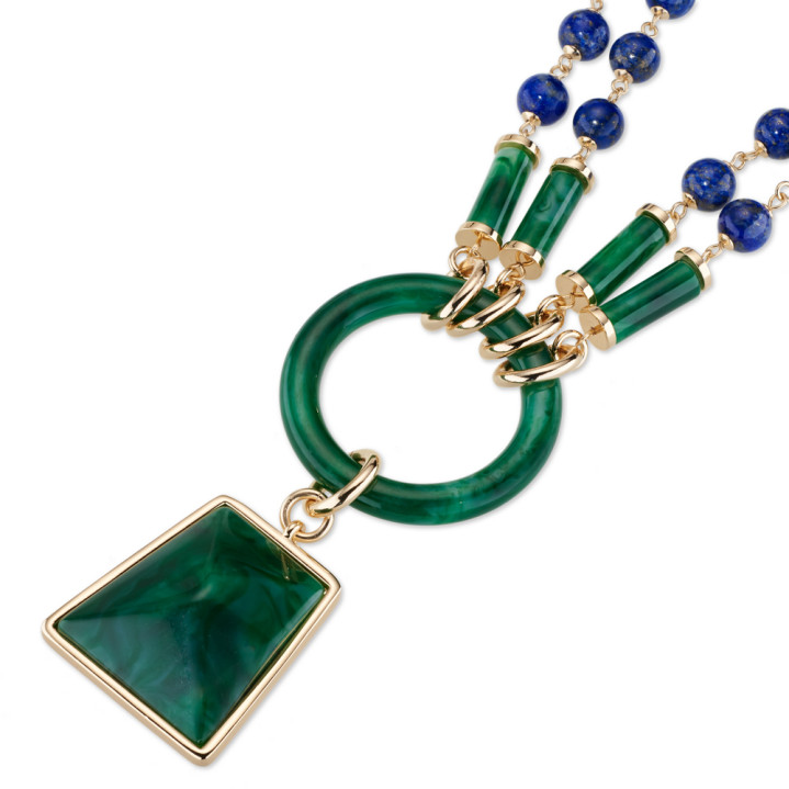 COLLAR BRONCE DORADO 18kt AZUL Y VERDE 80CMS