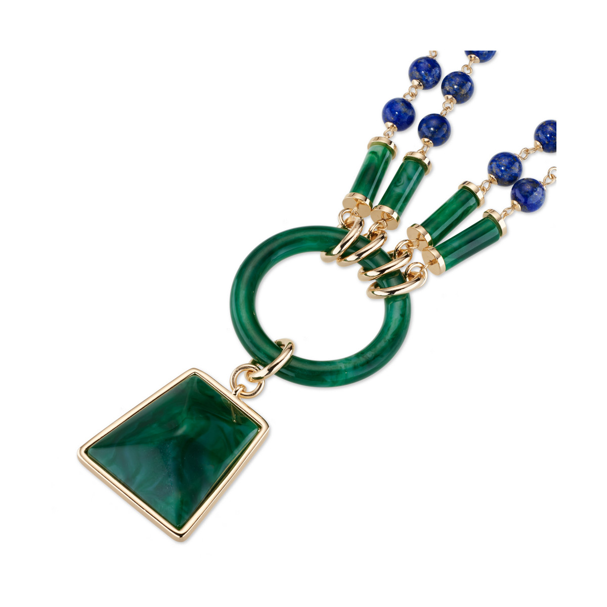 COLLAR BRONCE DORADO 18kt AZUL Y VERDE 80CMS