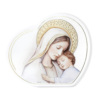 ICONO VIRGEN NIÑO MADERA CORAZON