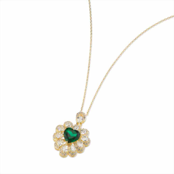COLLAR PLATA 925 CIR. ESMERAL CORAZON 40+5