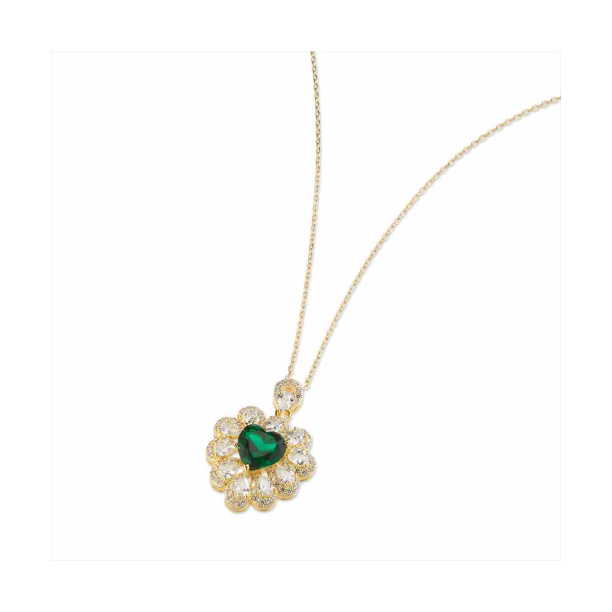 COLLAR PLATA 925 CIR. ESMERAL CORAZON 40+5