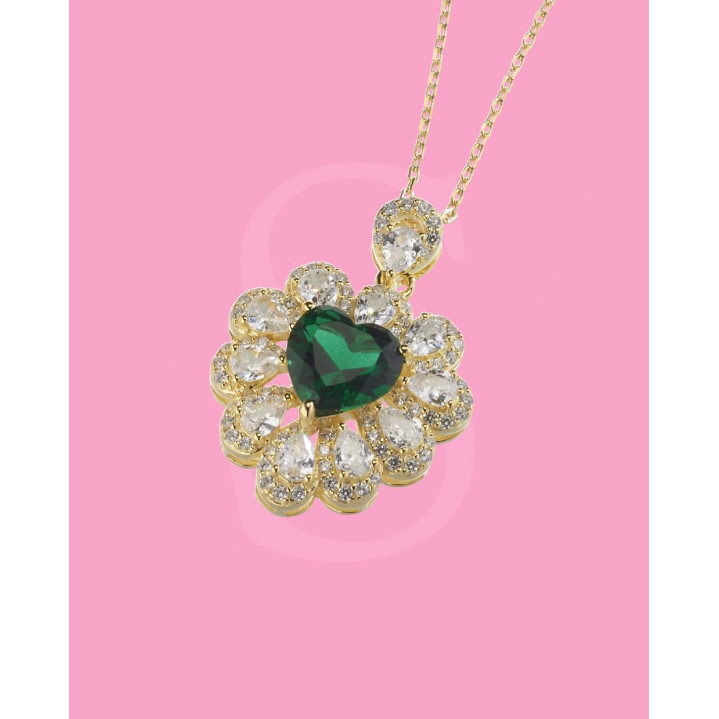 COLLAR PLATA 925 CIR. ESMERAL CORAZON 40+5