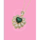 COLLAR PLATA 925 CIR. ESMERAL CORAZON 40+5
