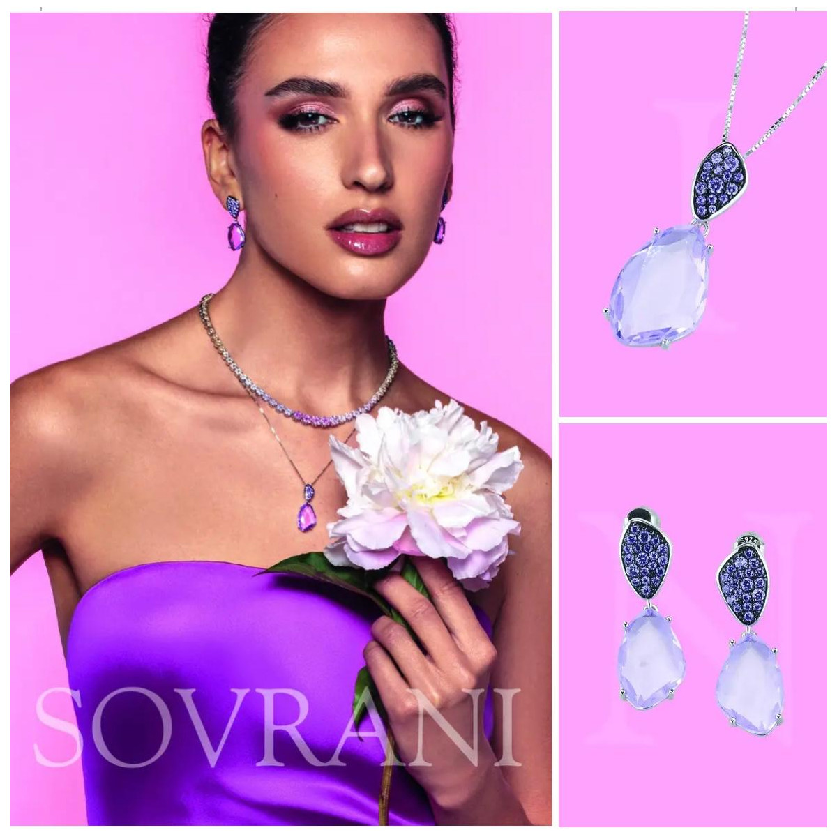 COLLAR PLATA 925 CIRCON. LAVANDA 40+5