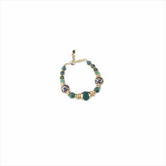 PULSERA BRONCE BAÑO ORO 18KTS VERDE 21+4CMS