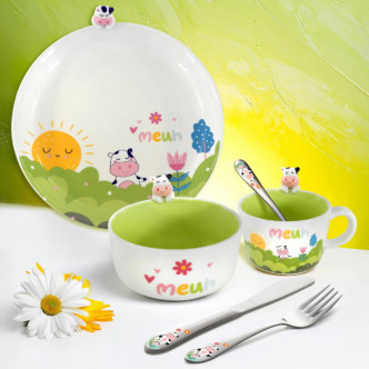 SET 6 PCS VAJILLA Y CUBIERTOS VACA