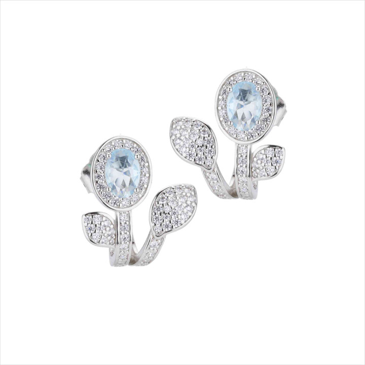PENDIENTES FLOR CELESTE PLATA 925