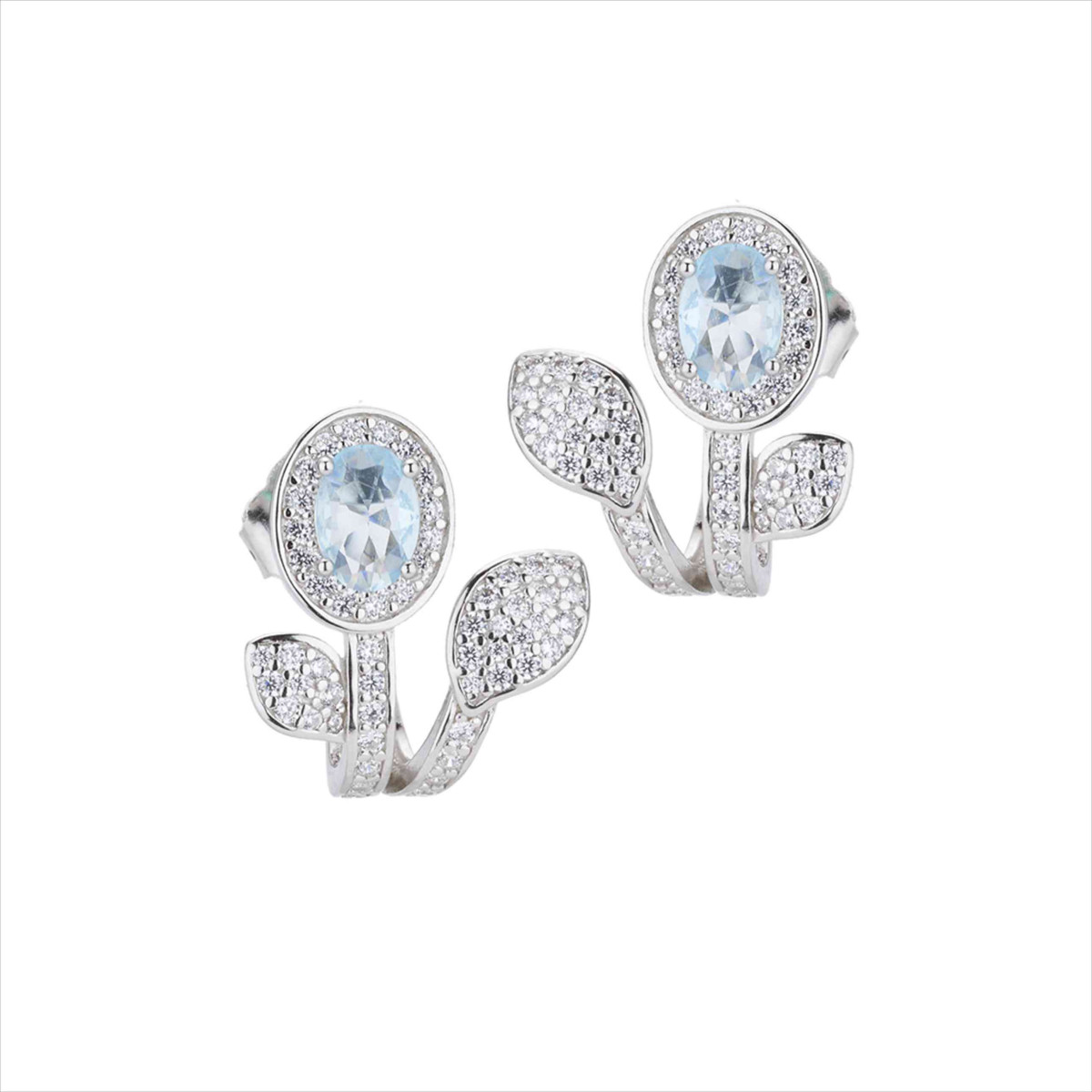 PENDIENTES FLOR CELESTE PLATA 925
