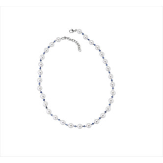 COLLAR BRONCE PERLA Y CRISTAL AZUL 45+5CMS
