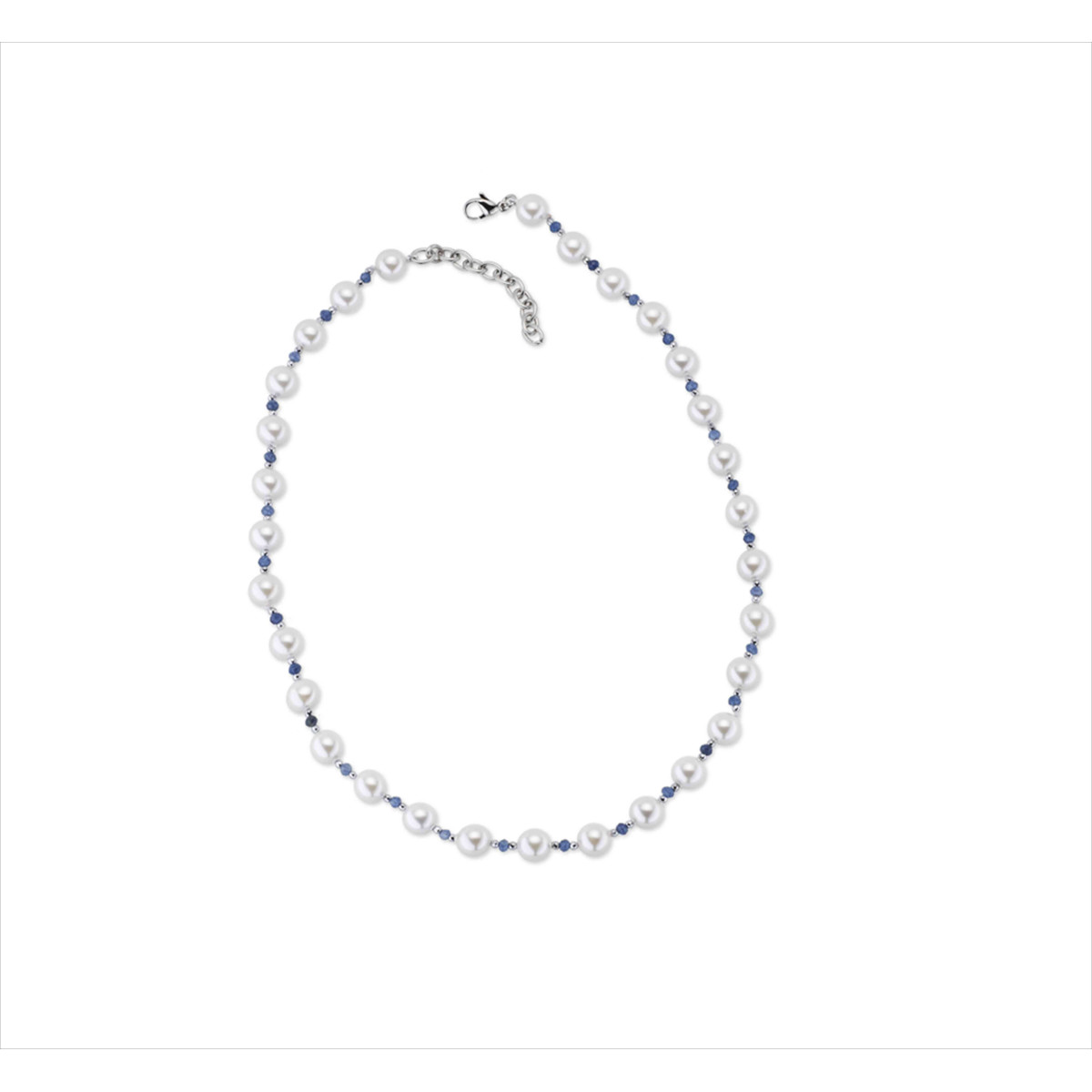COLLAR BRONCE PERLA Y CRISTAL AZUL 45+5CMS