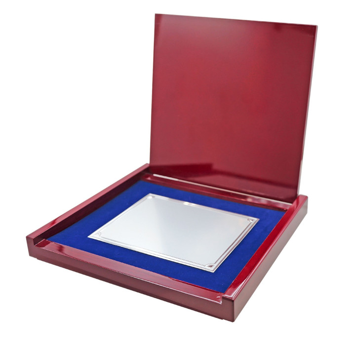 CAJA MADERA 25X22 PLACA ALUMIN. PL. 16X12