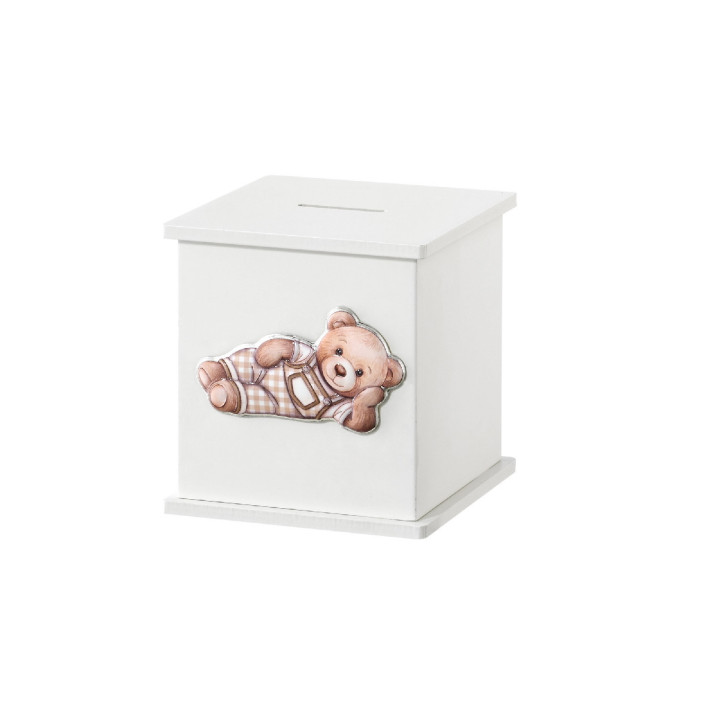 HUCHA CUBO OSO CUADRADOS BLANCA