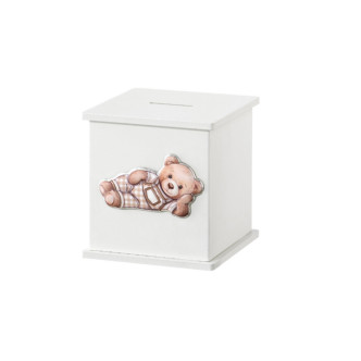 HUCHA CUBO OSO CUADRADOS BLANCA